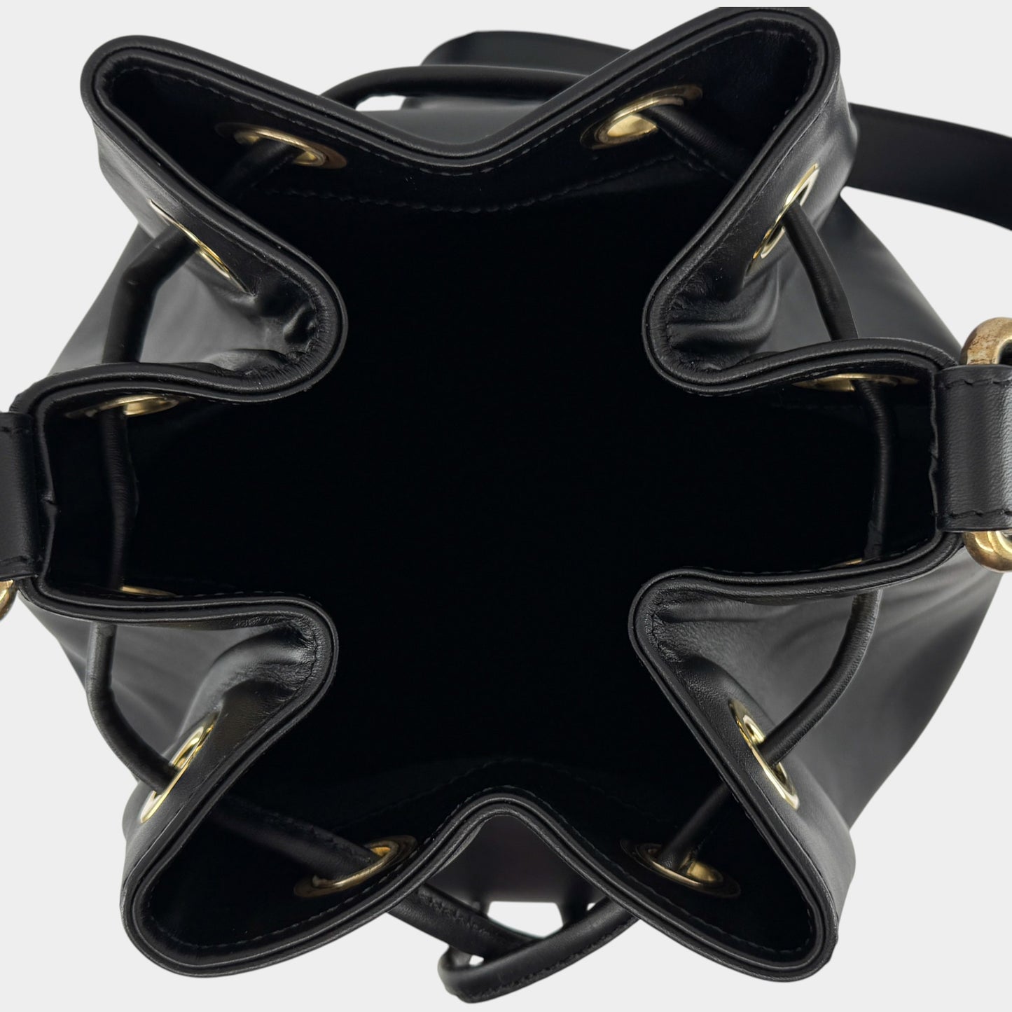 Edward Gilbert Black Leather Drawstring Bucket Shoulder Bag