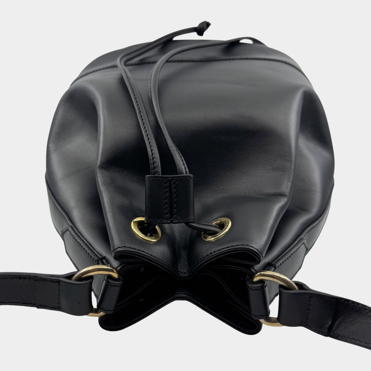 Edward Gilbert Black Leather Drawstring Bucket Shoulder Bag