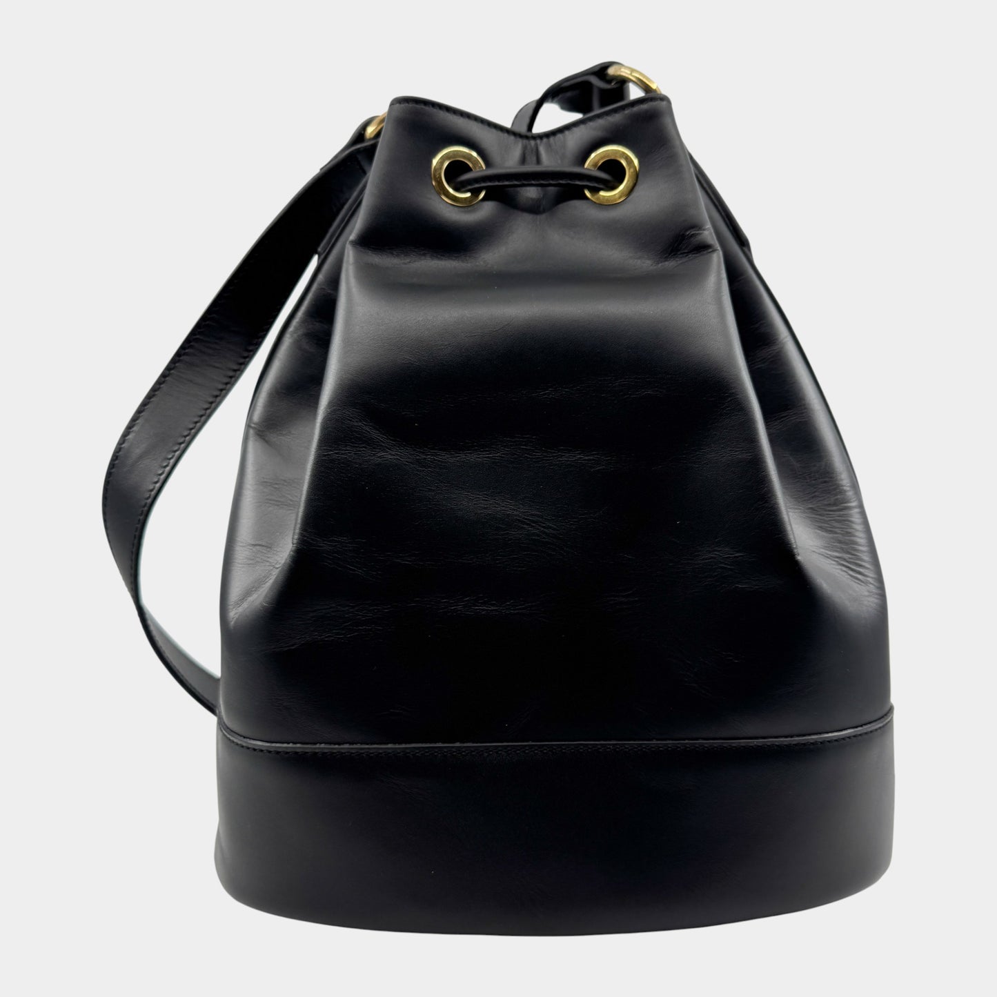 Edward Gilbert Black Leather Drawstring Bucket Shoulder Bag