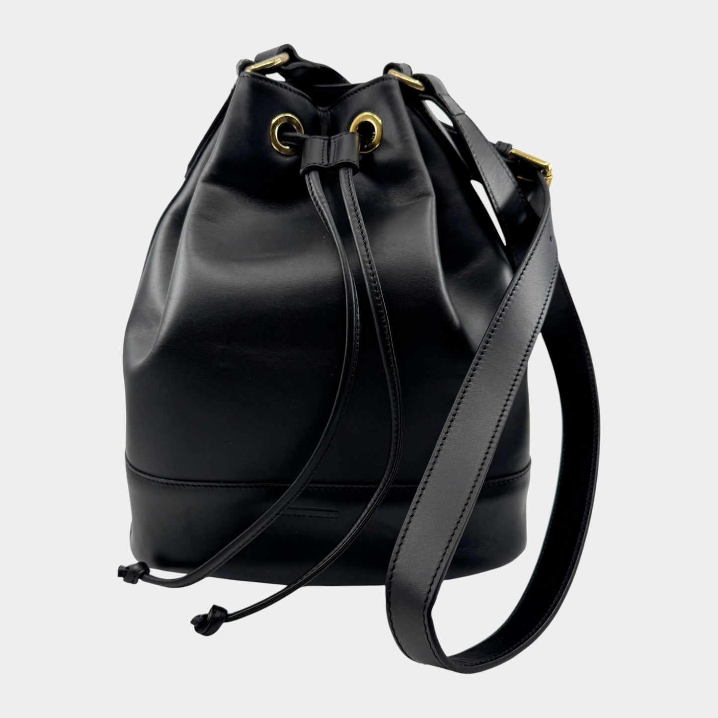 Edward Gilbert Black Leather Drawstring Bucket Shoulder Bag