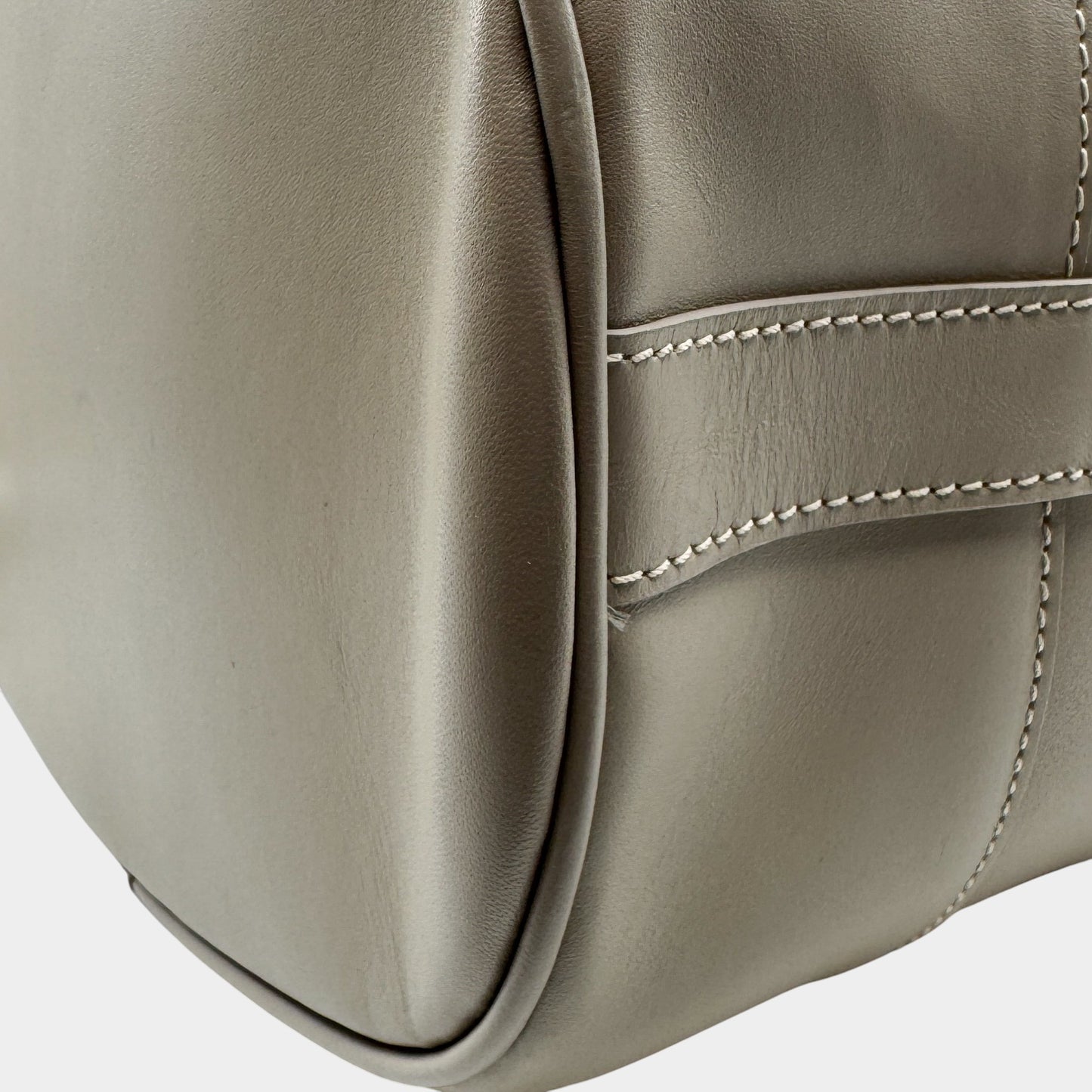 Edward Gilbert Beige Leather Drawstring Bucket Shoulder Bag