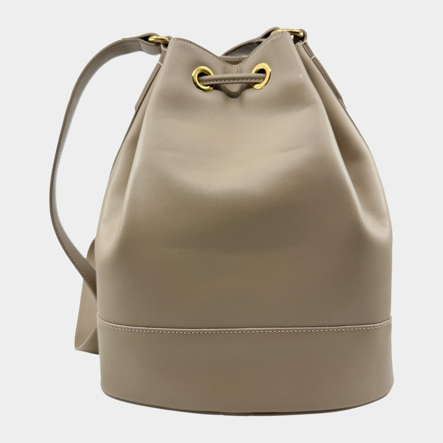 Edward Gilbert Beige Leather Drawstring Bucket Shoulder Bag