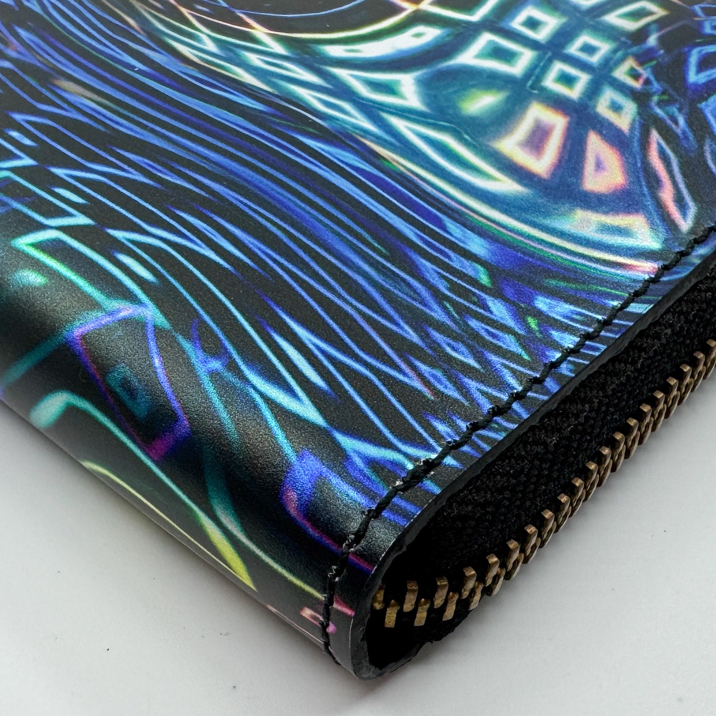 Romance Was Born X Edward Gilbert Blue Yellow Foil Print Leather Zip Wallet