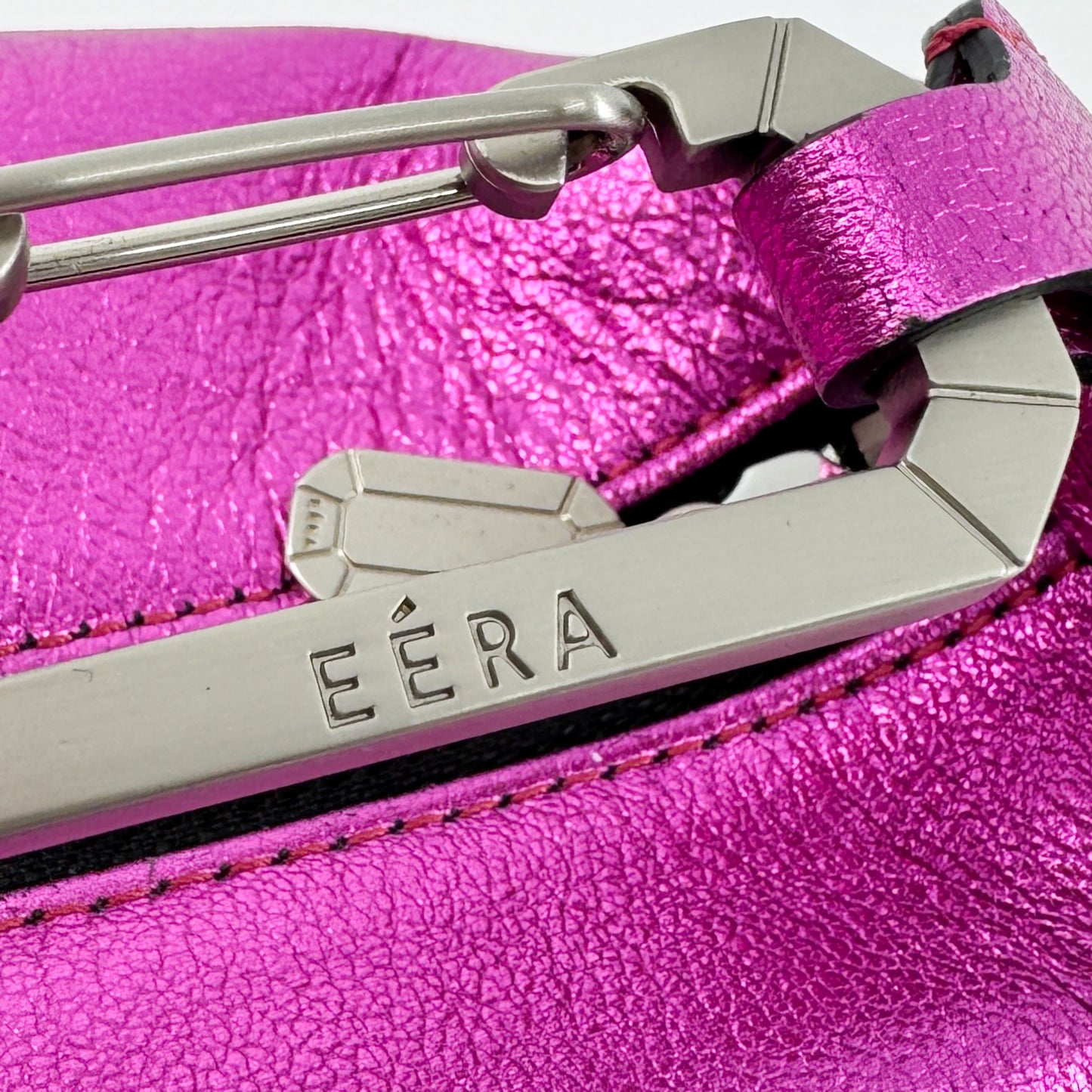 EÉRA Bright Fuchsia Metallic Pink Grainy Leather Moonbag Clutch