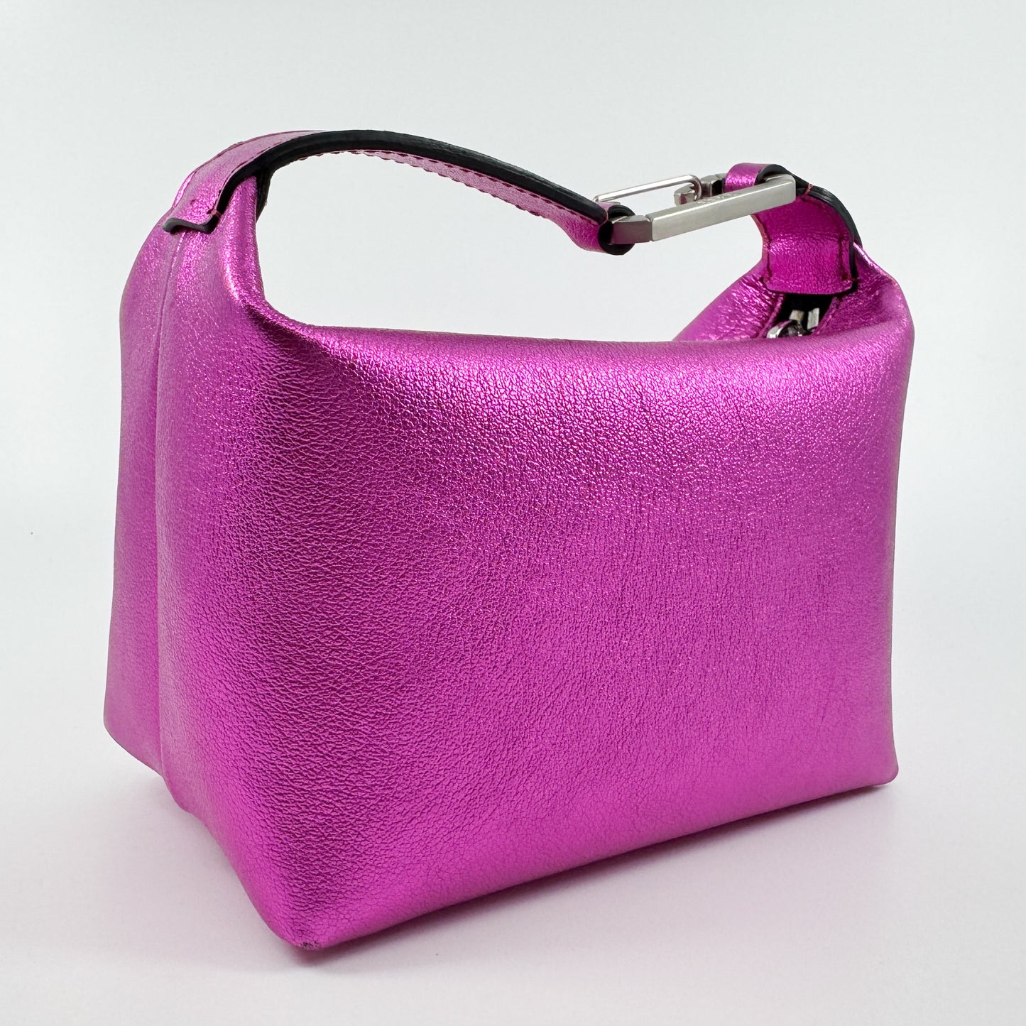 EÉRA Bright Fuchsia Metallic Pink Grainy Leather Moonbag Clutch
