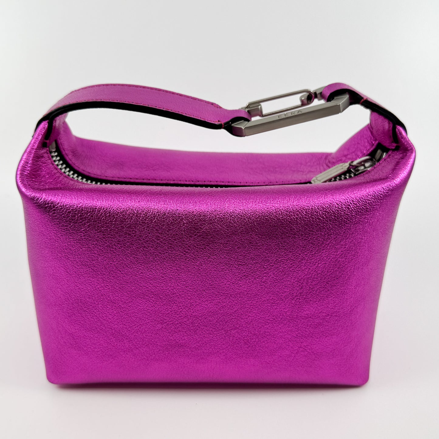 EÉRA Bright Fuchsia Metallic Pink Grainy Leather Moonbag Clutch