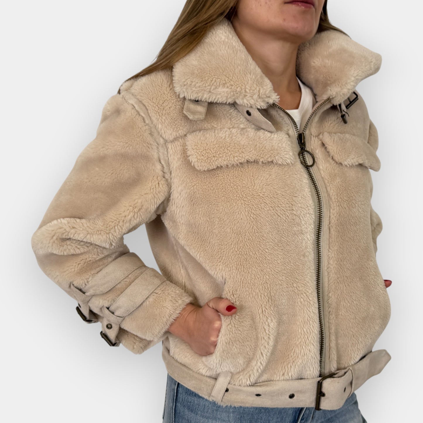 Eleven Paris Cream Fleece Bomber Jacket Small ~ AU8-10