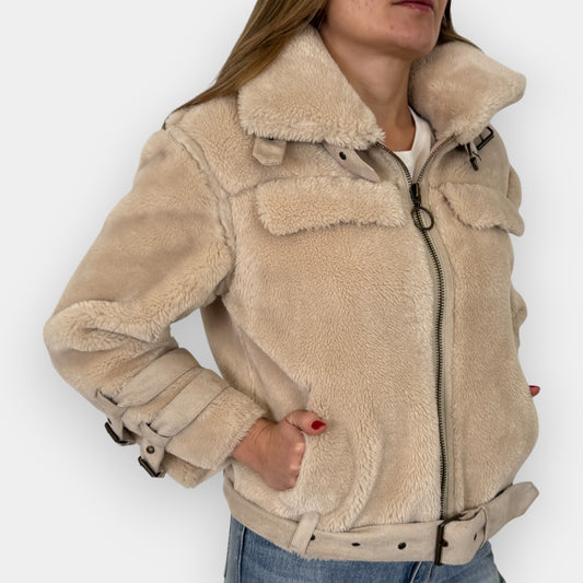 Eleven Paris Cream Fleece Bomber Jacket Small ~ AU8-10