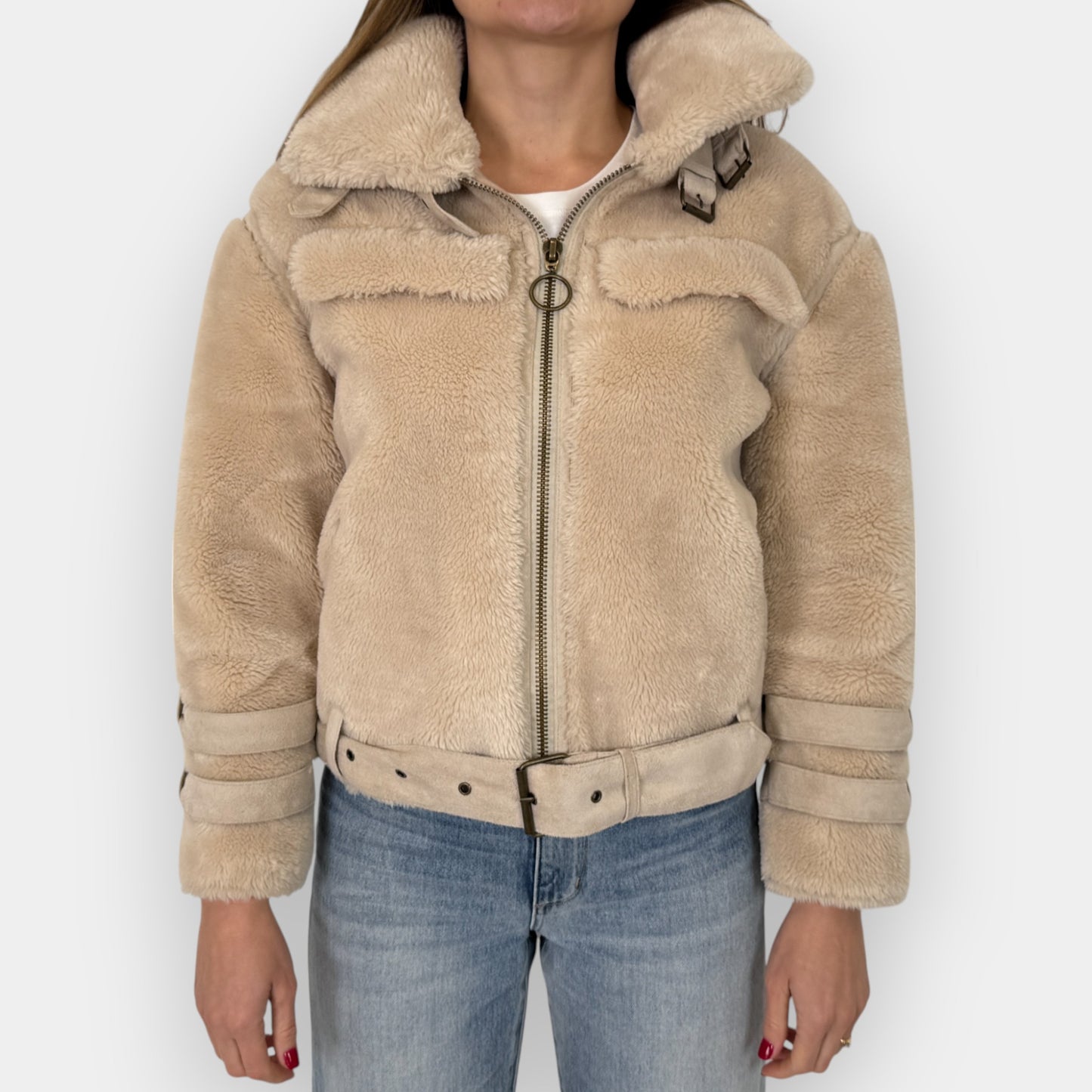 Eleven Paris Cream Fleece Bomber Jacket Small ~ AU8-10