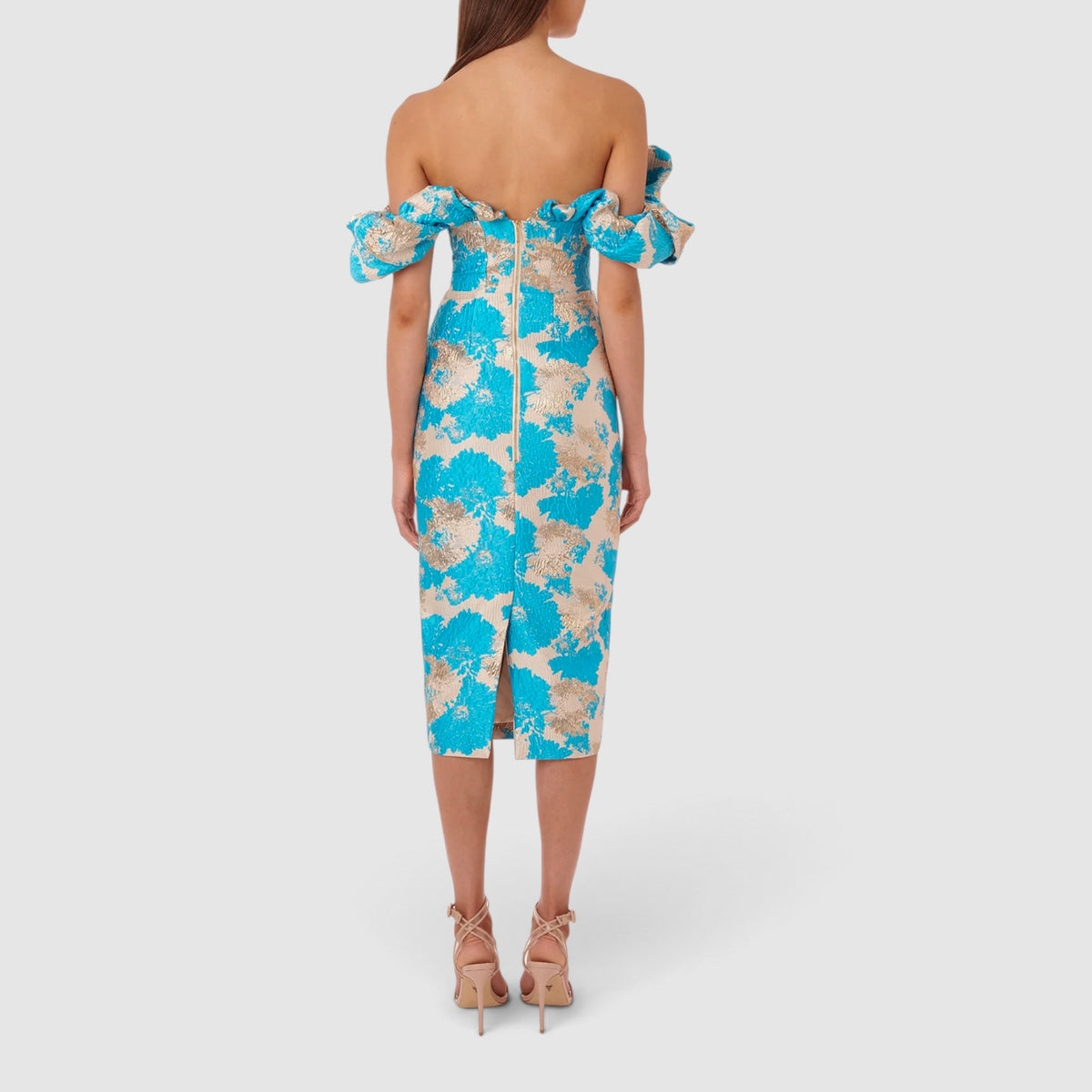 Eliya The Label Brielle Turquoise Gold Metallic Dress Medium ~ AU10