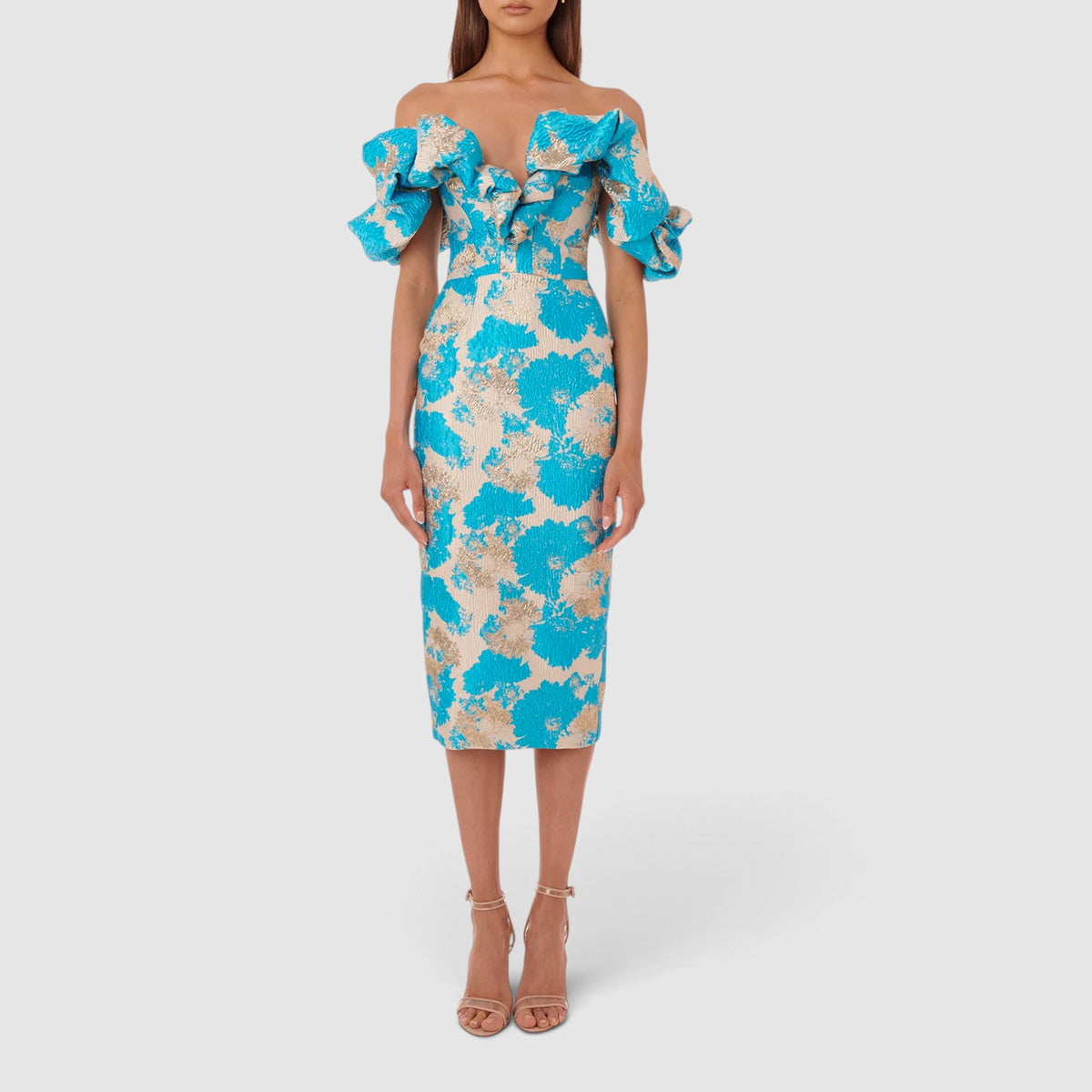Eliya The Label Brielle Turquoise Gold Metallic Dress Medium ~ AU10