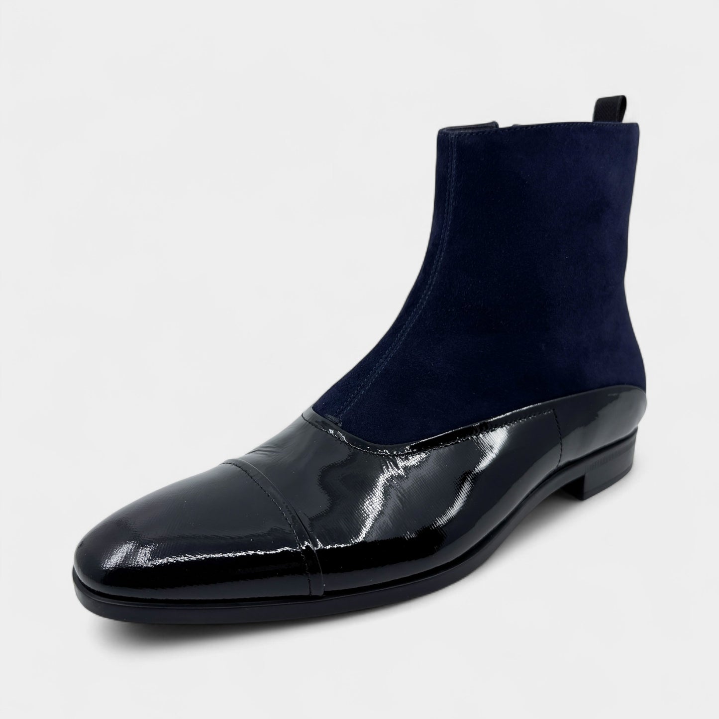 Emporio Armani Black Patent Leather & Blue Suede Boots M7 ~ W9 ~ EU40