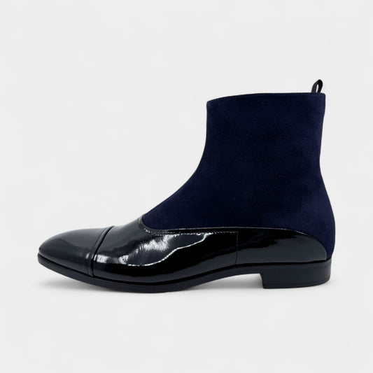 Emporio Armani Black Patent Leather & Blue Suede Boots M7 ~ W9 ~ EU40