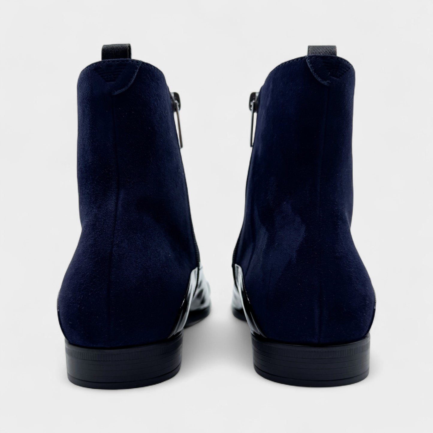 Emporio Armani Black Patent Leather & Blue Suede Boots M7 ~ W9 ~ EU40