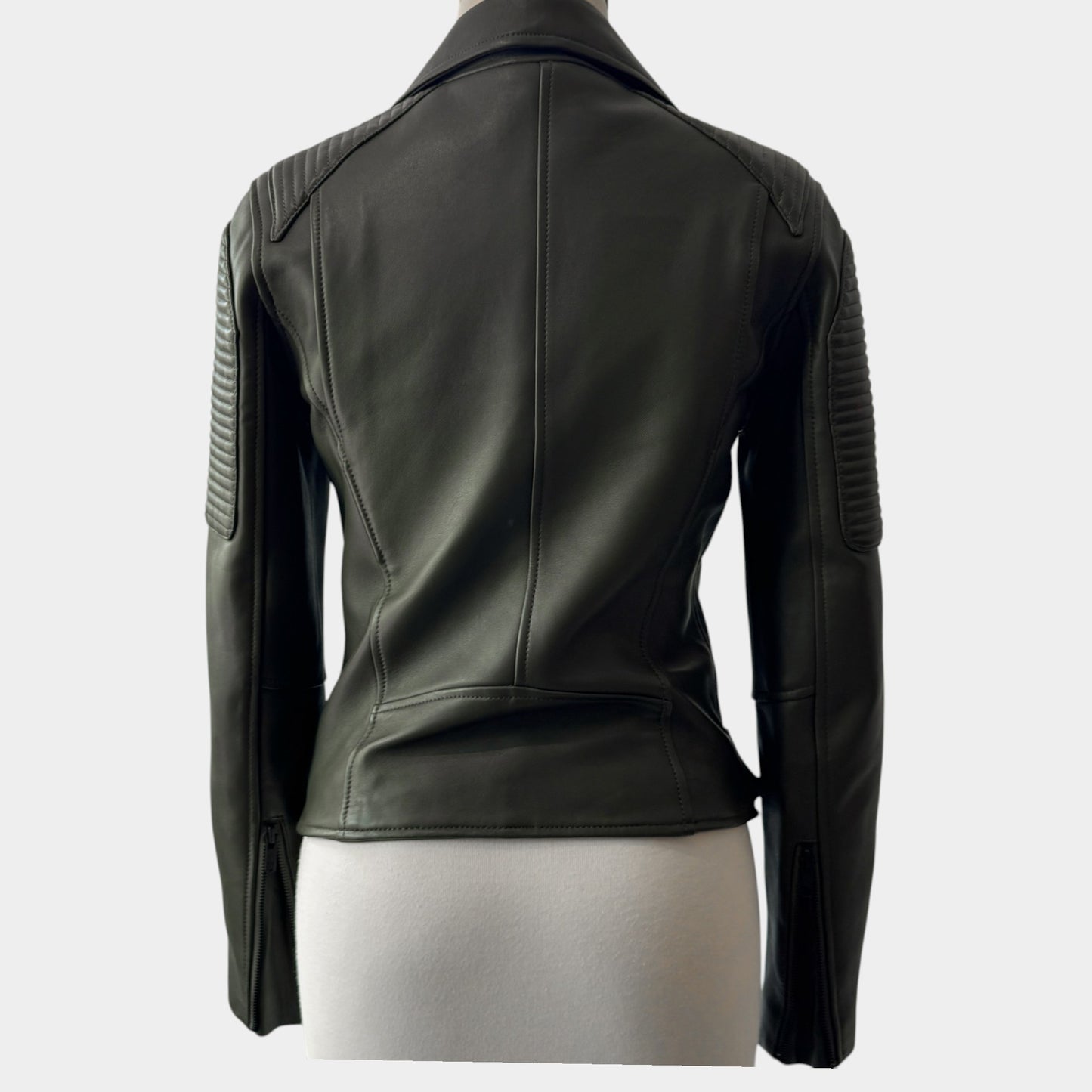 Ena Pelly Khaki Green Leather Biker Jacket AU8 ~ X Small