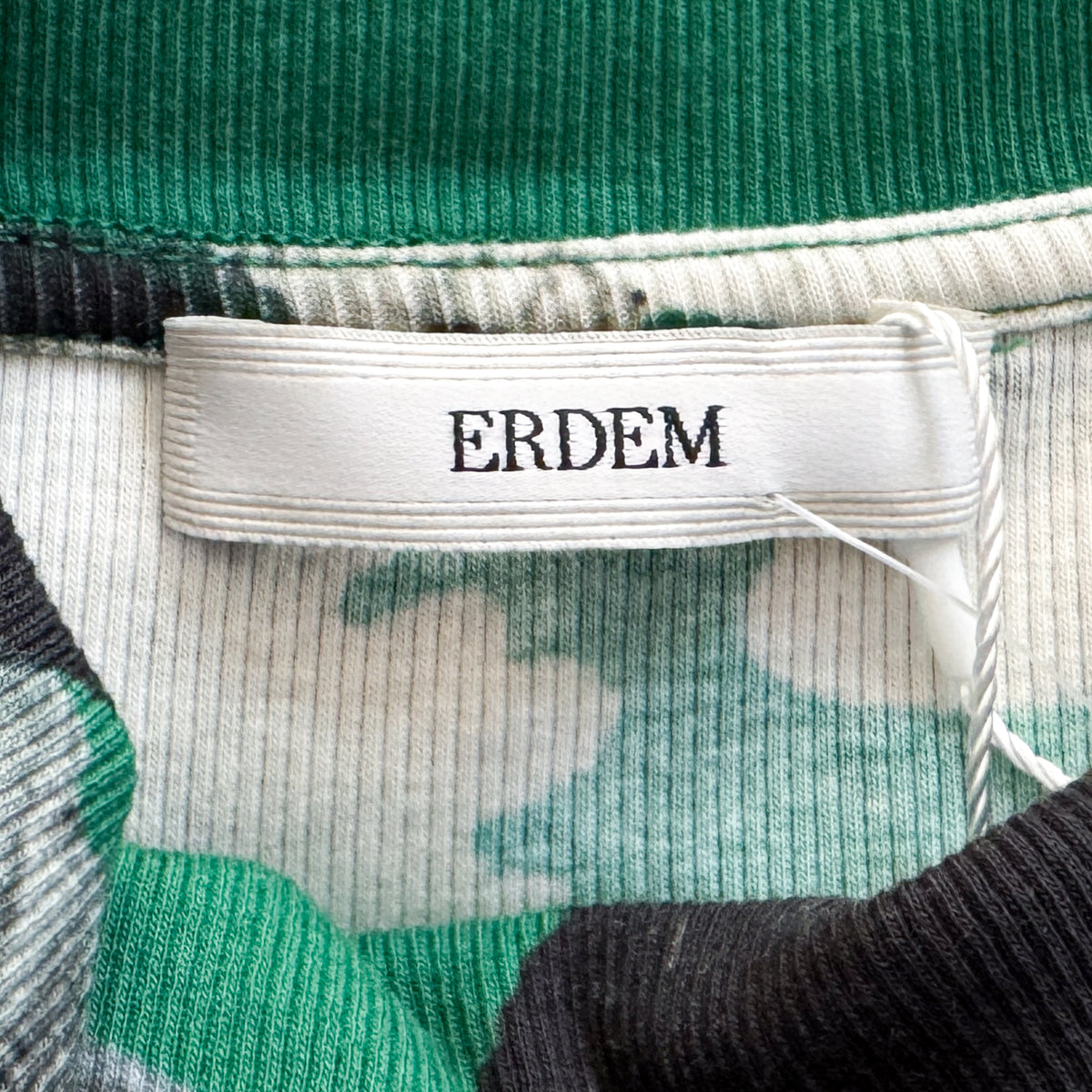 Erdem Green Floral Kelly Floral Ribbed Jersey Top Large ~ AU12-14