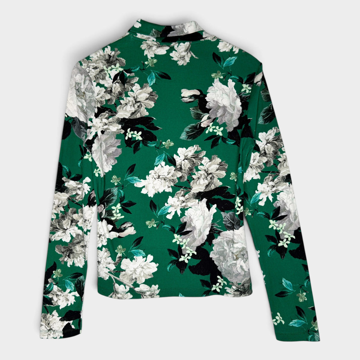 Erdem Green Floral Kelly Floral Ribbed Jersey Top Large ~ AU12-14