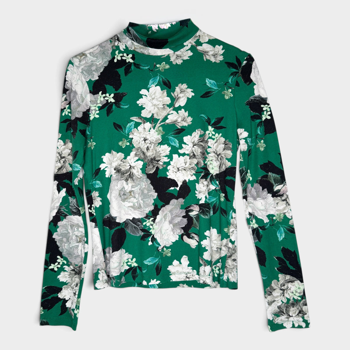 Erdem Green Floral Kelly Floral Ribbed Jersey Top Large ~ AU12-14