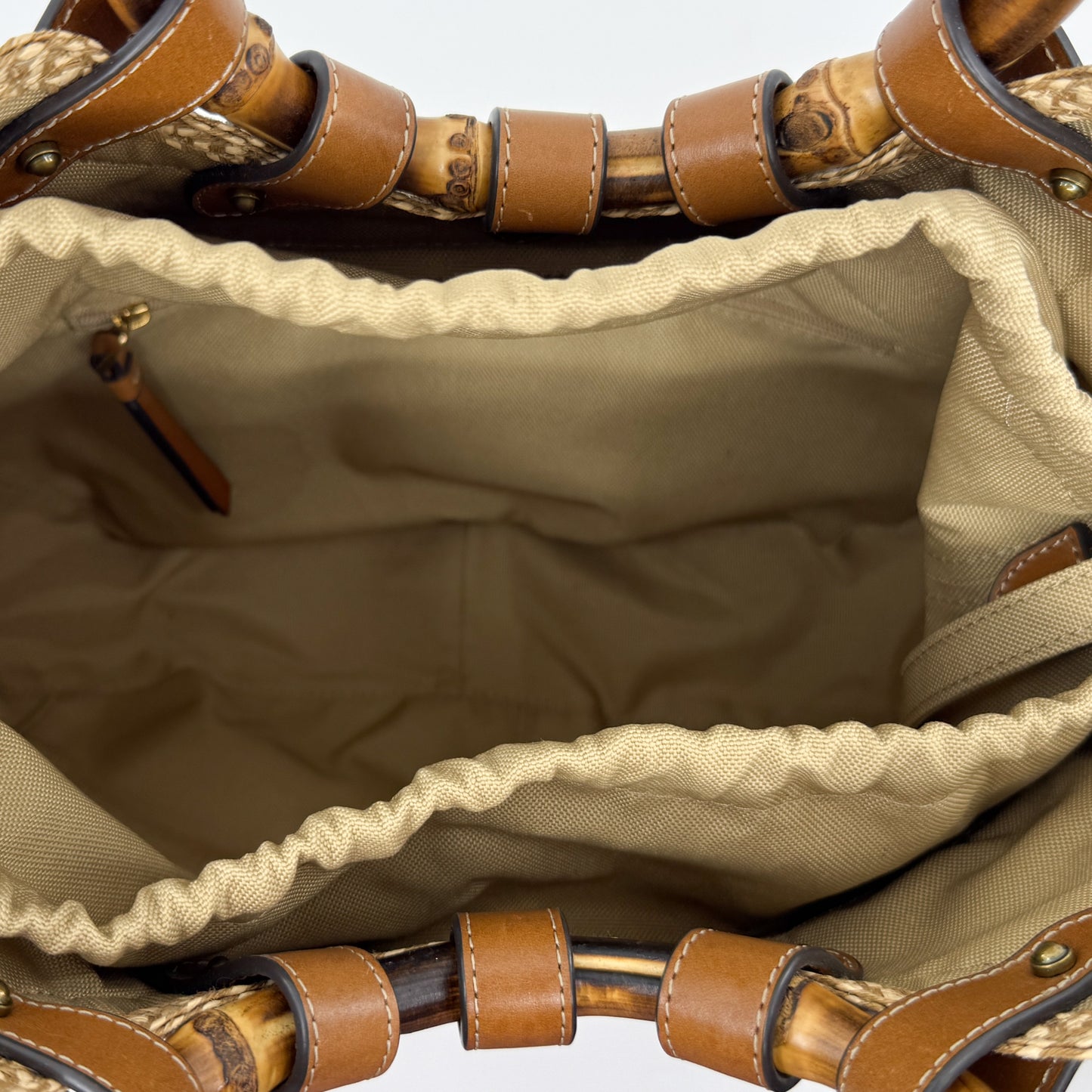 Eric Javits NY Beige Brown Bamboo Handle My Way Tote Bag