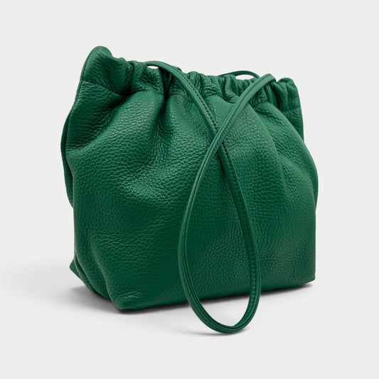A-Esque Elf Green Grain Leather Square Crossbody & Clutch Bag