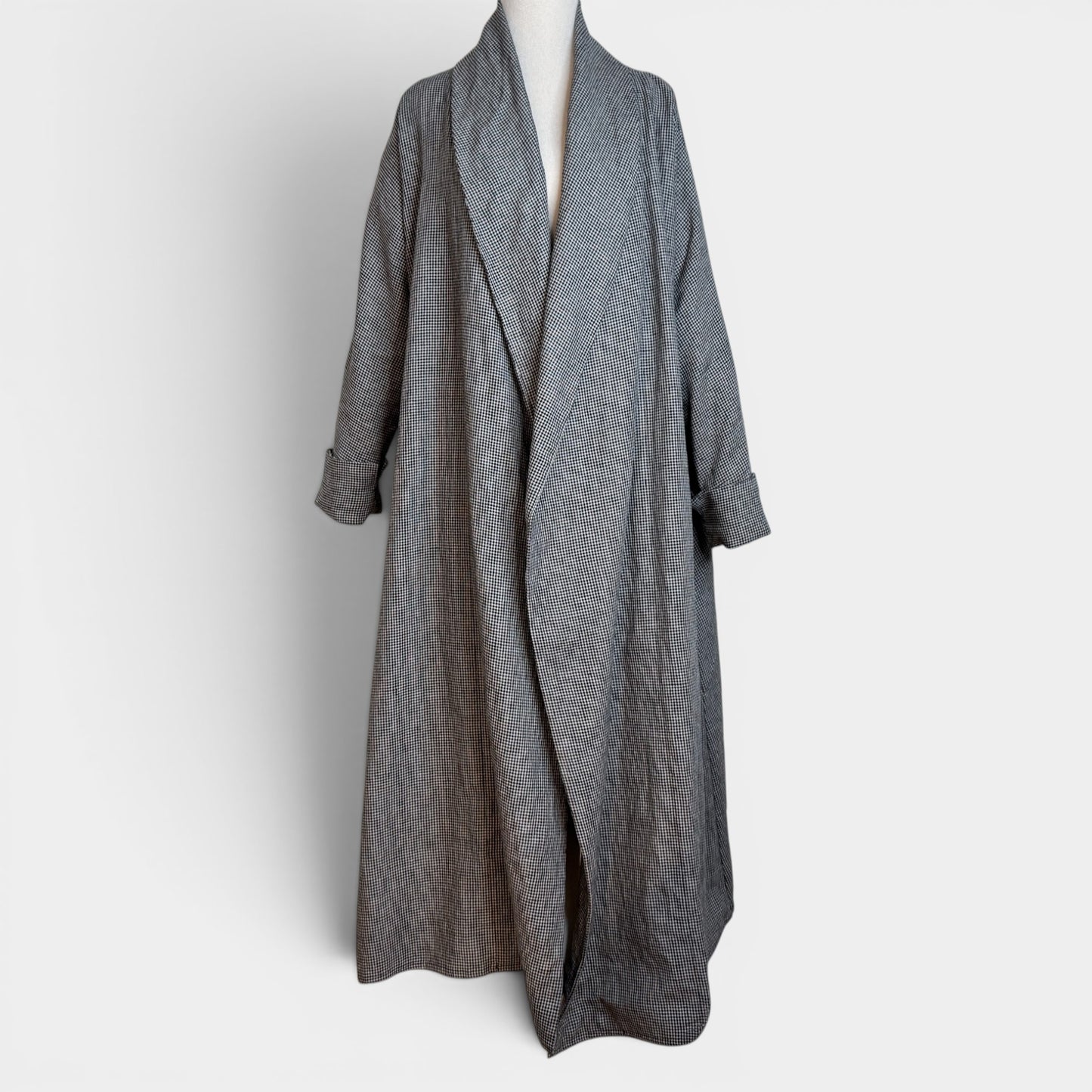 Eva's Sunday Black White Check Linen Duster Coat Medium