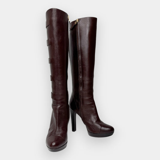 Fendi Chestnut Brown Brass Button Platform Heeled Boots EU36 ~ AU5