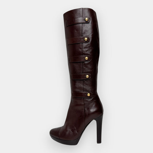 Fendi Chestnut Brown Brass Button Platform Heeled Boots EU36 ~ AU5