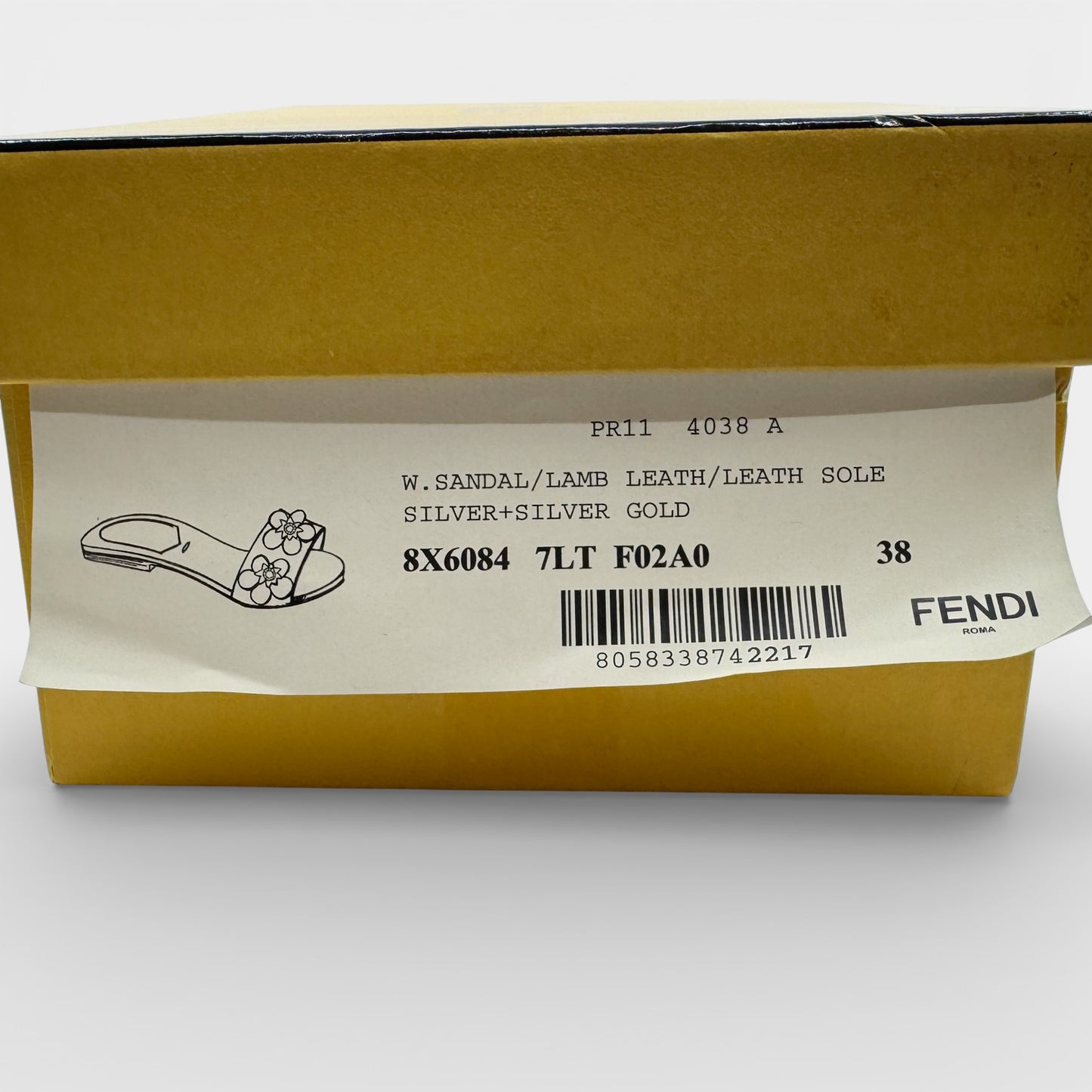 Fendi Silver Leather Gold Crystal Flowerland Mules Shoes EU38 ~ AU7