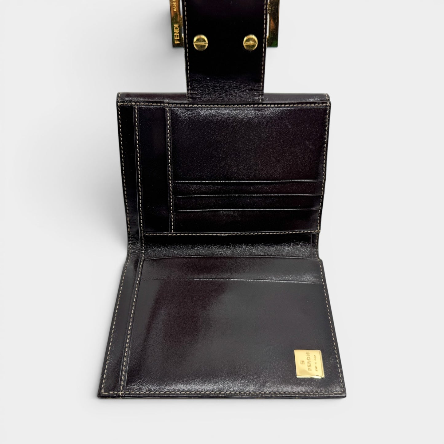 Fendi FF Zucchino Coated Canvas Brown Leather Trim Bifold Wallet