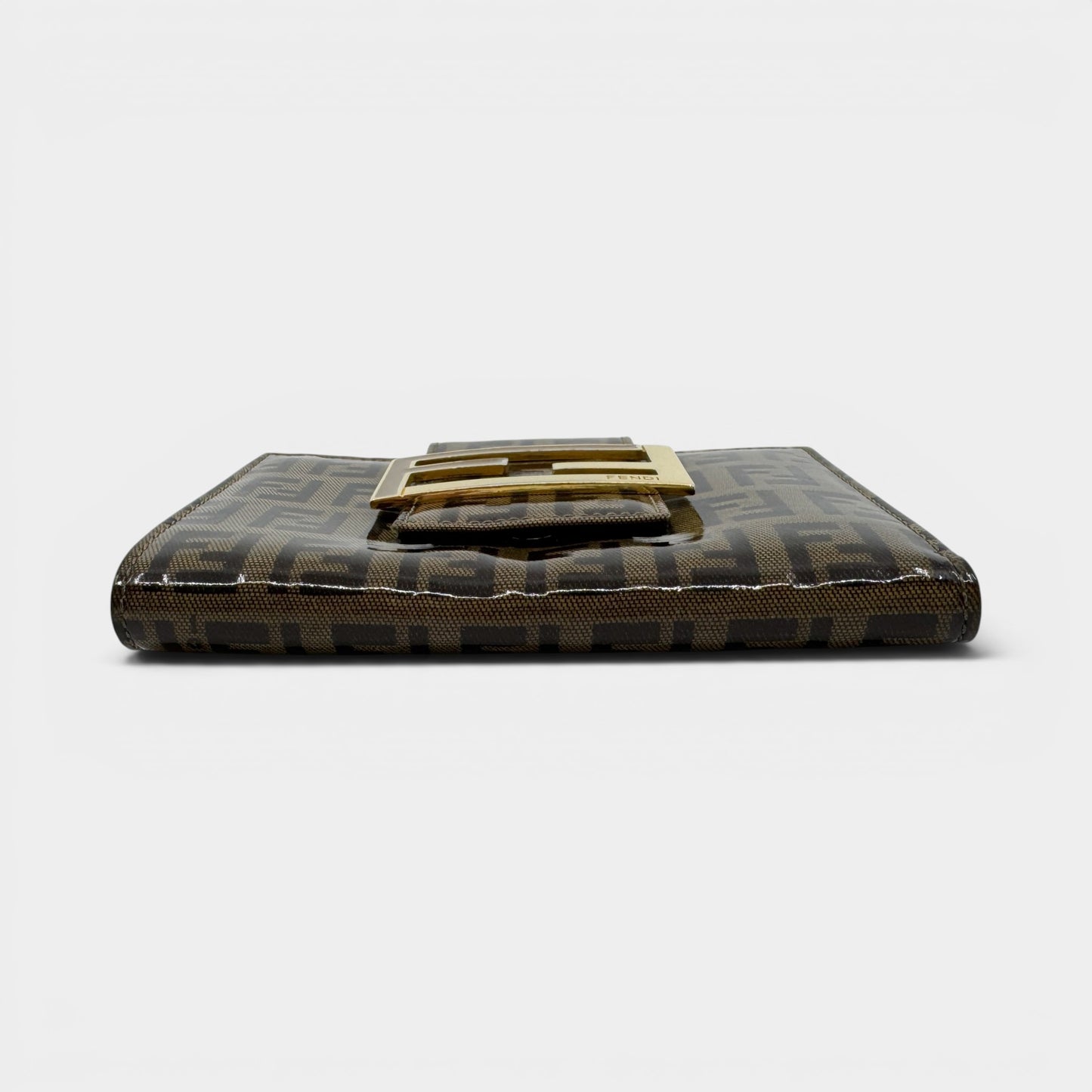 Fendi FF Zucchino Coated Canvas Brown Leather Trim Bifold Wallet