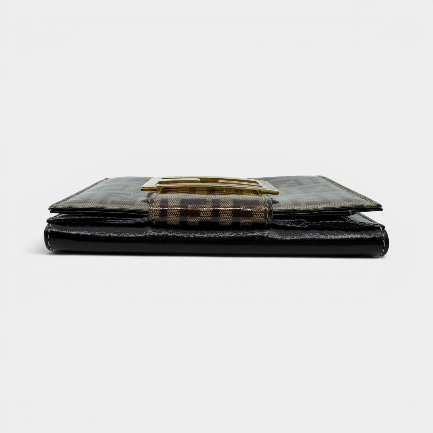 Fendi FF Zucchino Coated Canvas Brown Leather Trim Bifold Wallet