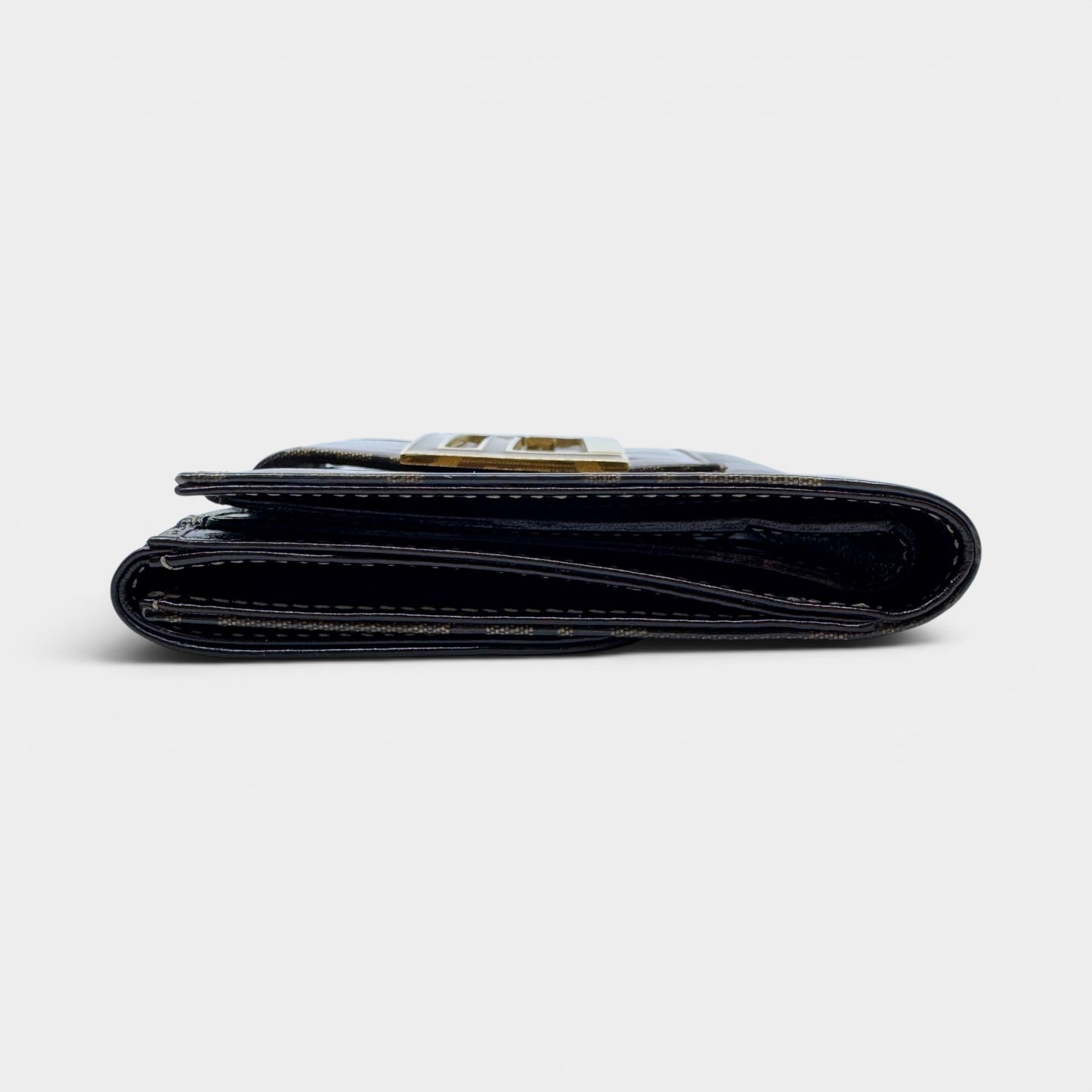 Fendi FF Zucchino Coated Canvas Brown Leather Trim Bifold Wallet
