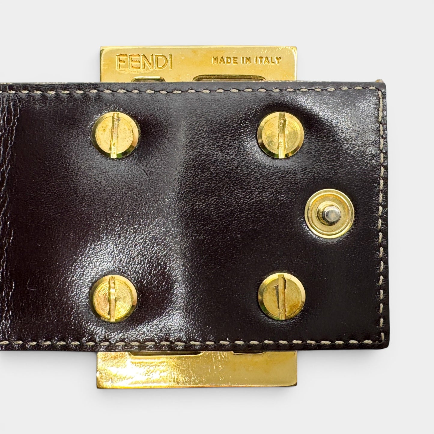 Fendi FF Zucchino Coated Canvas Brown Leather Trim Bifold Wallet