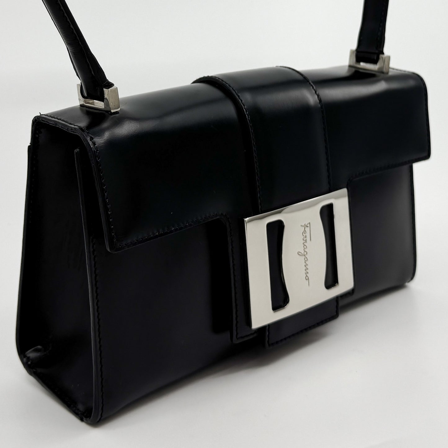 Salvatore Ferragamo Black Smooth Leather Small Handbag