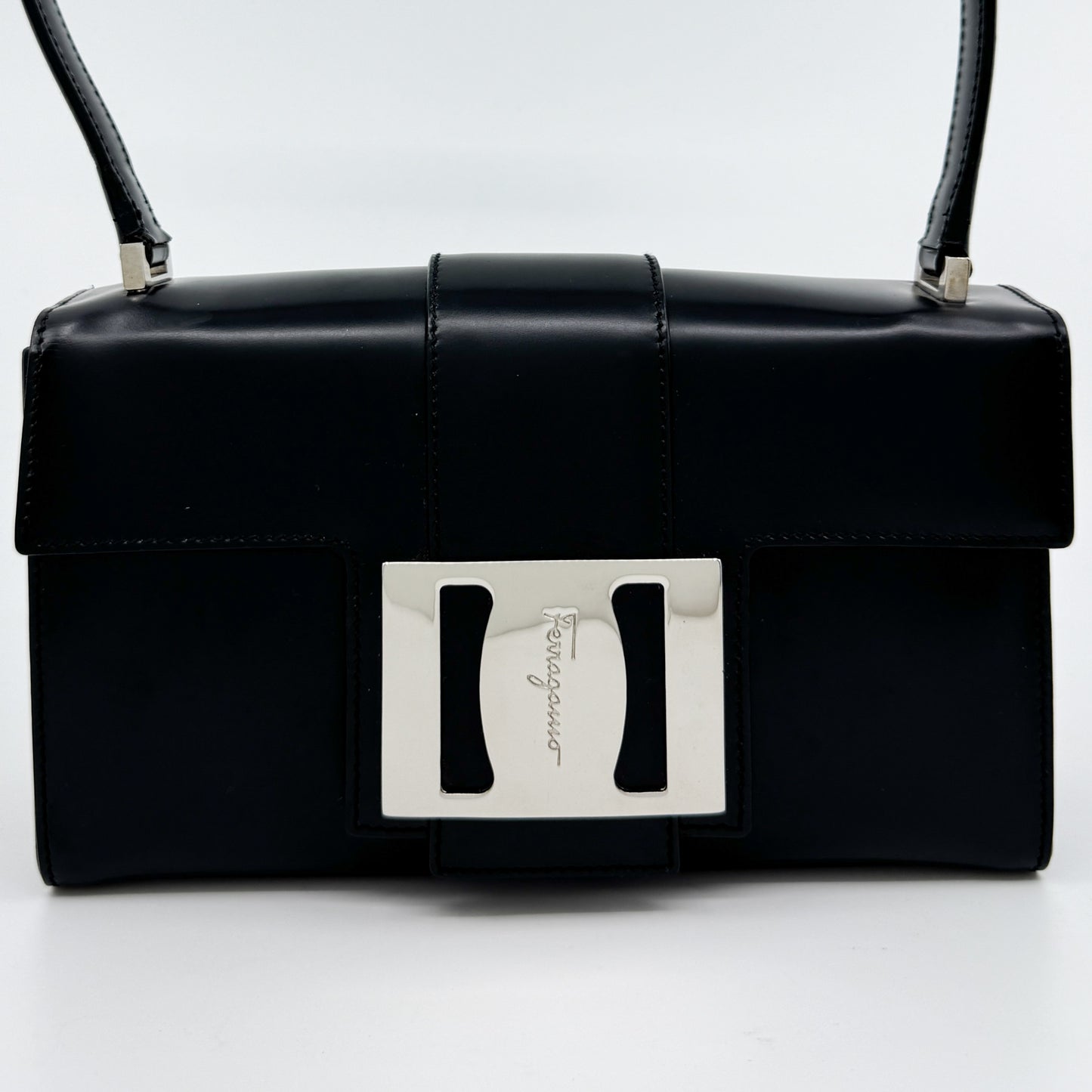 Salvatore Ferragamo Black Smooth Leather Small Handbag