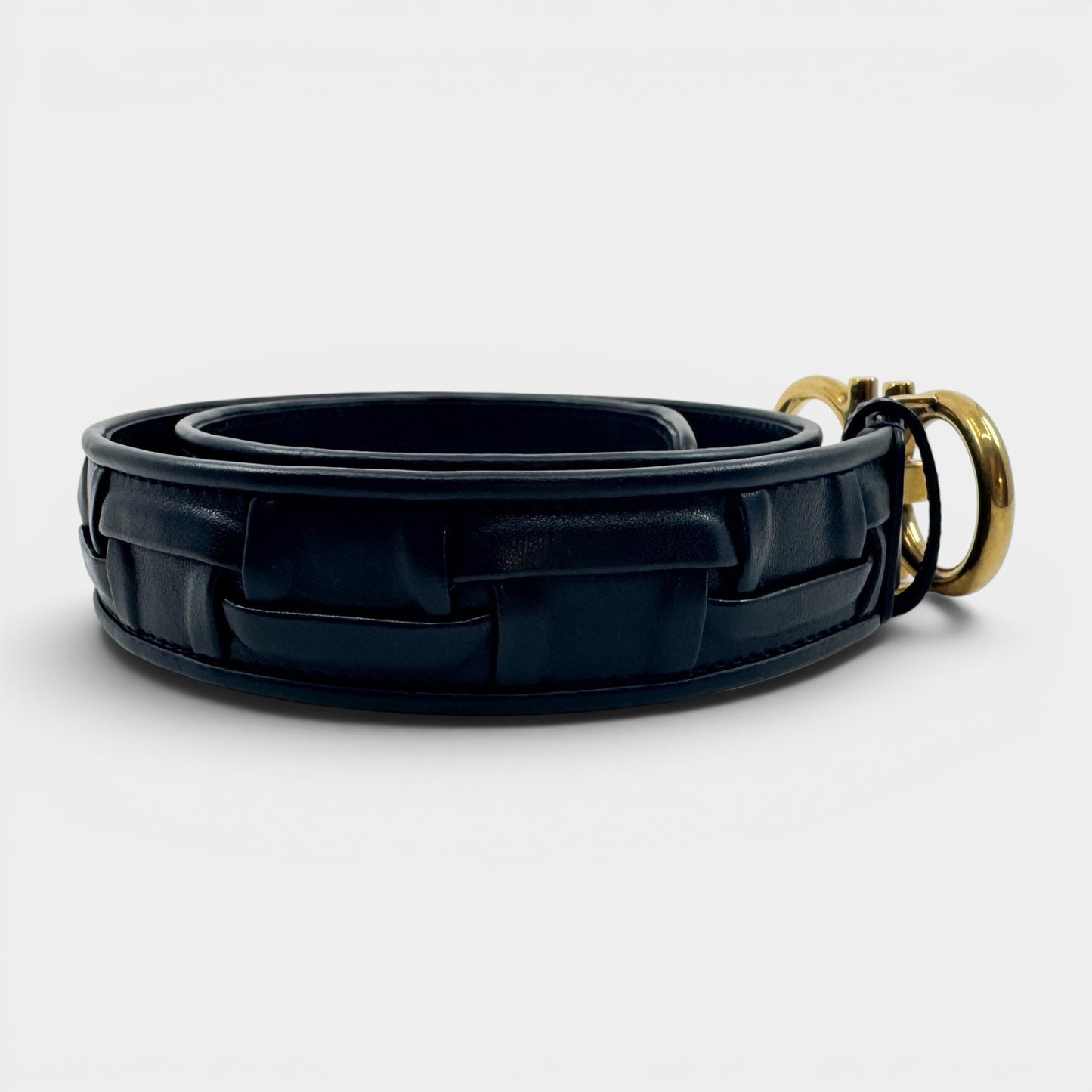 Salvatore Ferragamo Black Woven Leather Gancini Belt Small ~ AU8-10