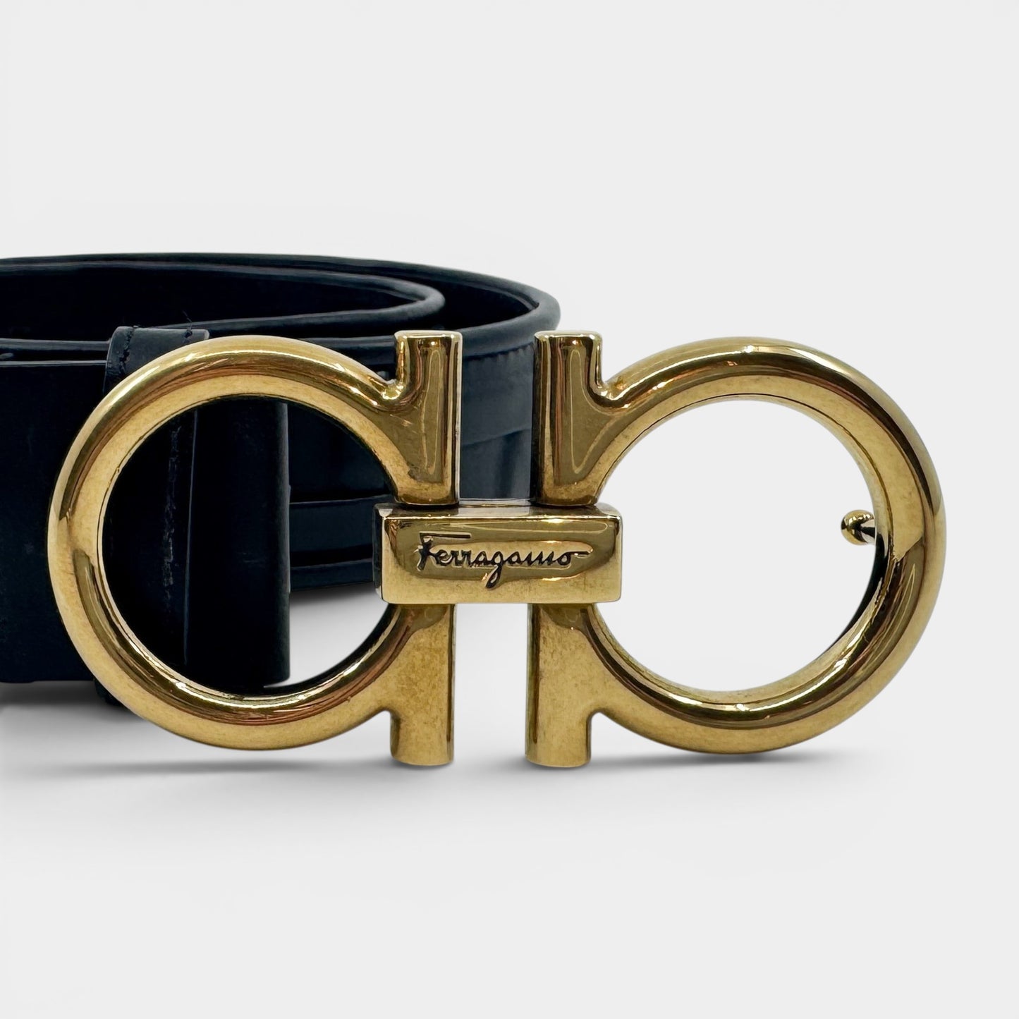 Salvatore Ferragamo Black Woven Leather Gancini Belt Small ~ AU8-10