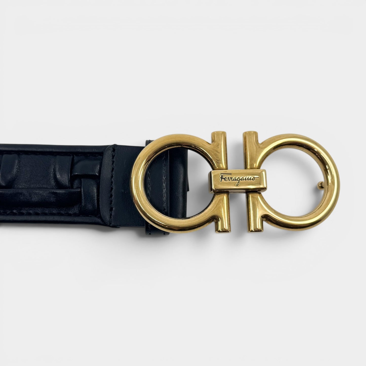 Salvatore Ferragamo Black Woven Leather Gancini Belt Small ~ AU8-10