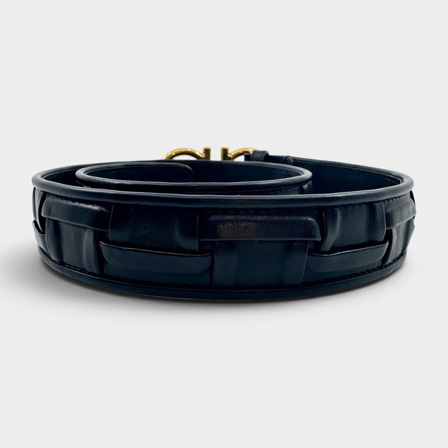 Salvatore Ferragamo Black Woven Leather Gancini Belt Small ~ AU8-10