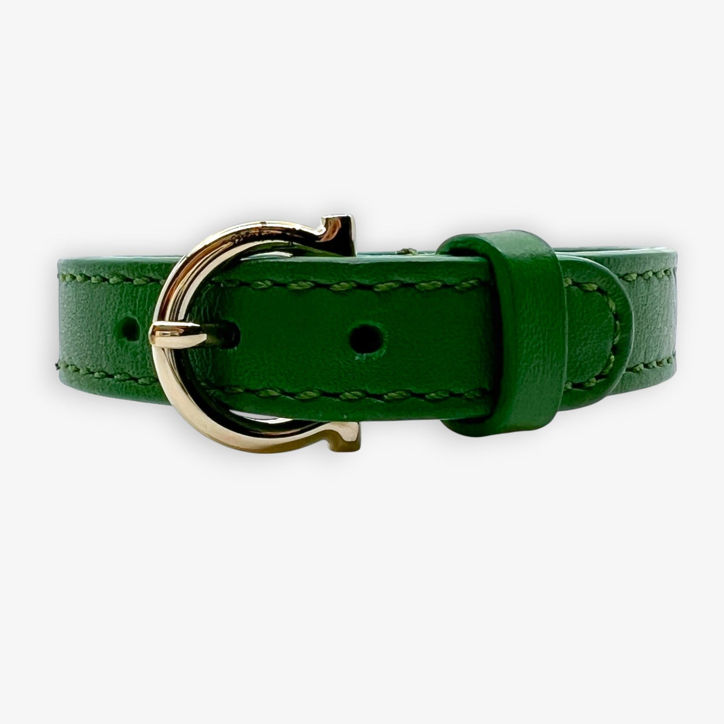 Salvatore Ferragamo Green Leather Cuff Bracelet