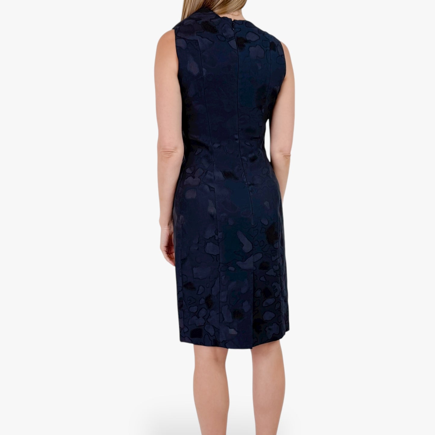 Salvatore Ferragamo Navy Blue Jacquard Sleeveless Dress IT42 ~ AU10