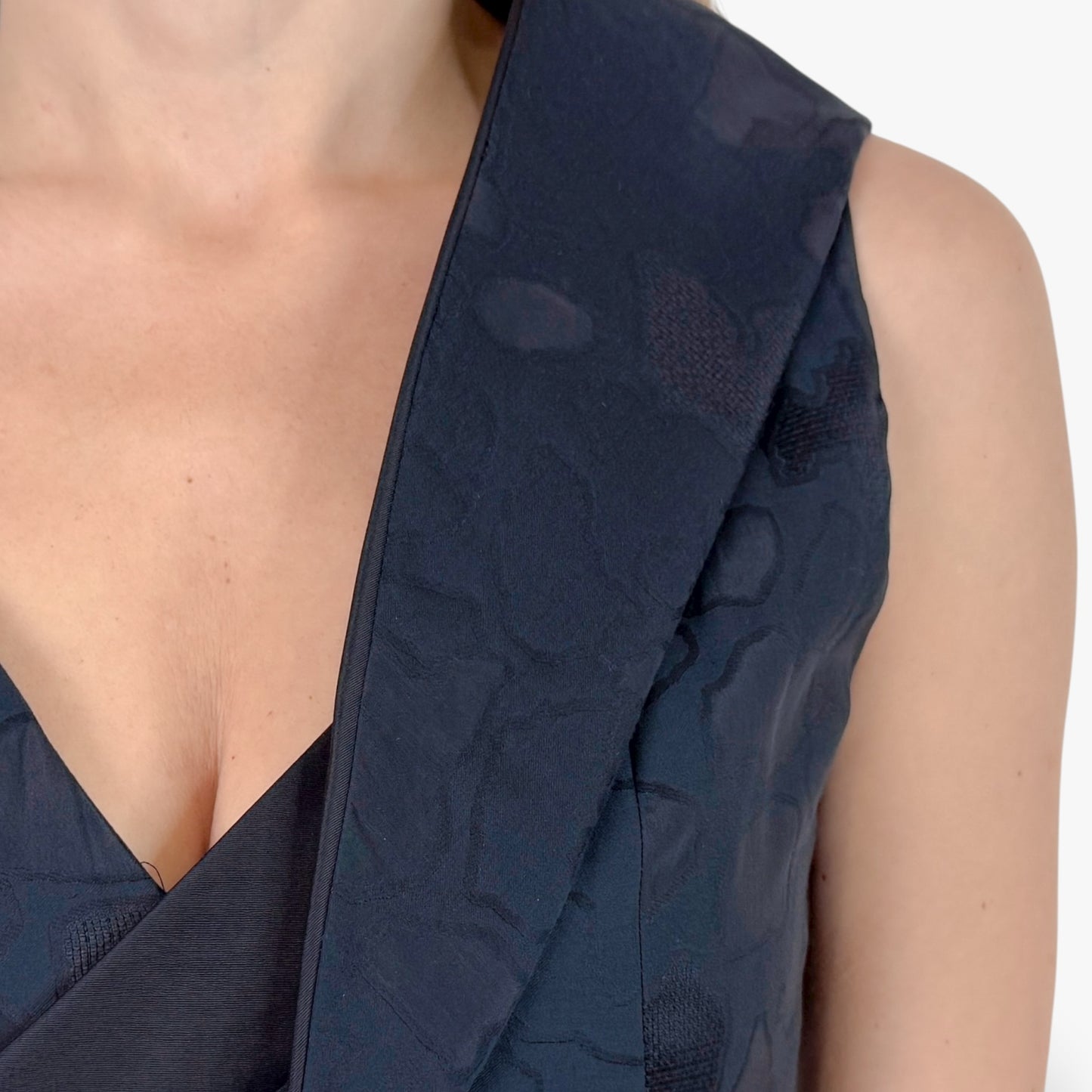 Salvatore Ferragamo Navy Blue Jacquard Sleeveless Dress IT42 ~ AU10