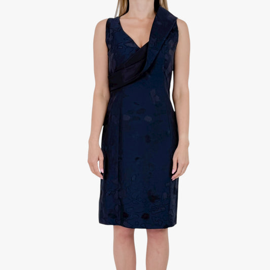 Salvatore Ferragamo Navy Blue Jacquard Sleeveless Dress IT42 ~ AU10