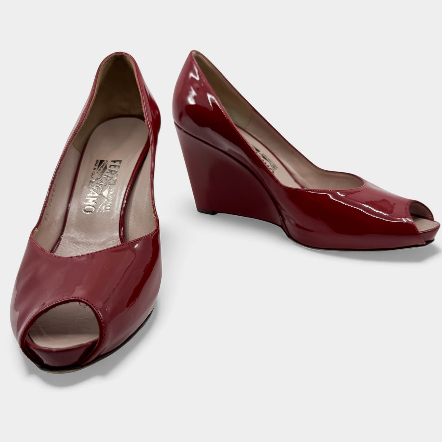 Salvatore Ferragamo Red Patent Leather Wedge Shoes EU41 ~ AU10.5 M