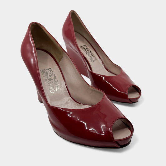 Salvatore Ferragamo Red Patent Leather Wedge Shoes EU41 ~ AU10.5 M