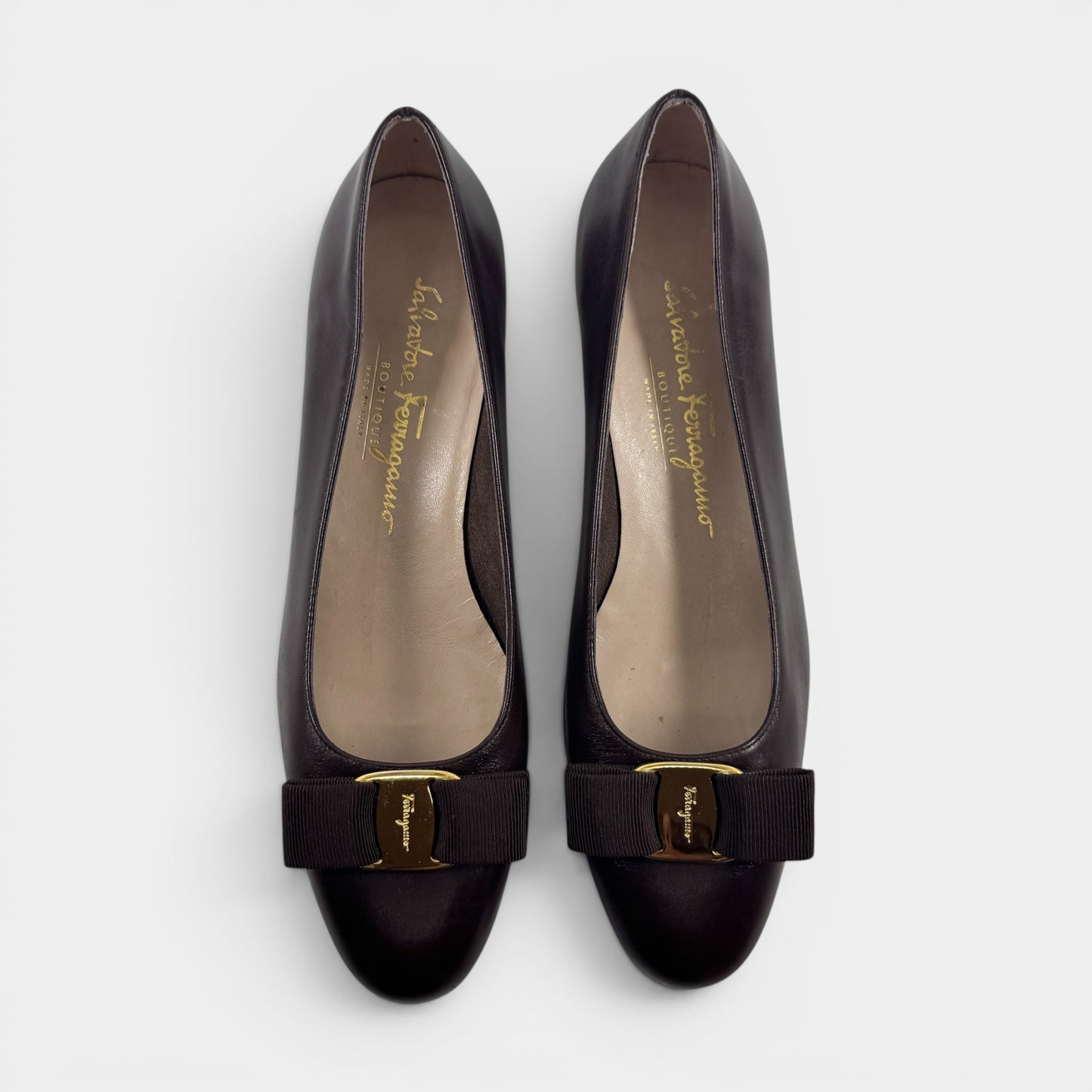 Salvatore Ferragamo Vintage Brown Leather Vara Bow Shoes AU7.5 ~ EU38