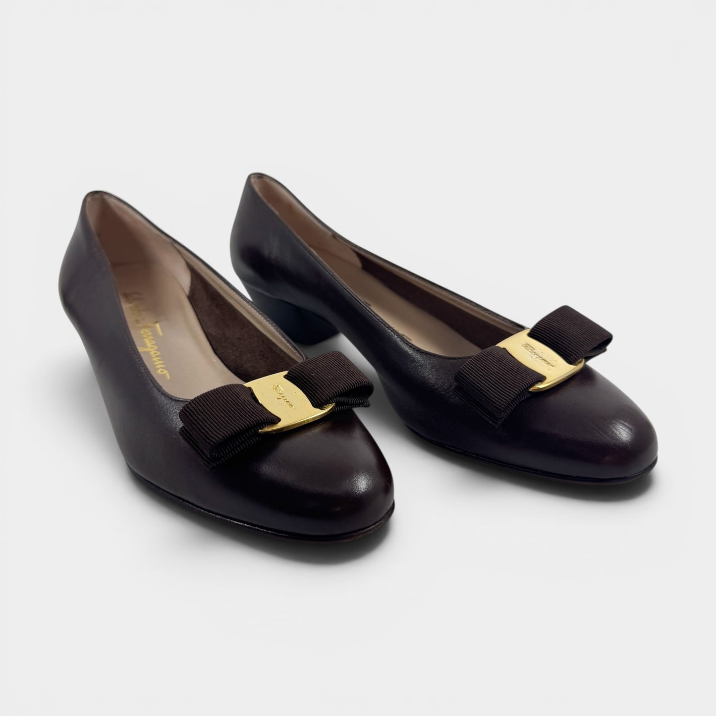 Salvatore Ferragamo Vintage Brown Leather Vara Bow Shoes AU7.5 ~ EU38