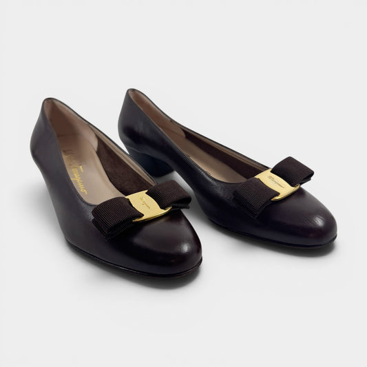 Salvatore Ferragamo Vintage Brown Leather Vara Bow Shoes AU7.5 ~ EU38