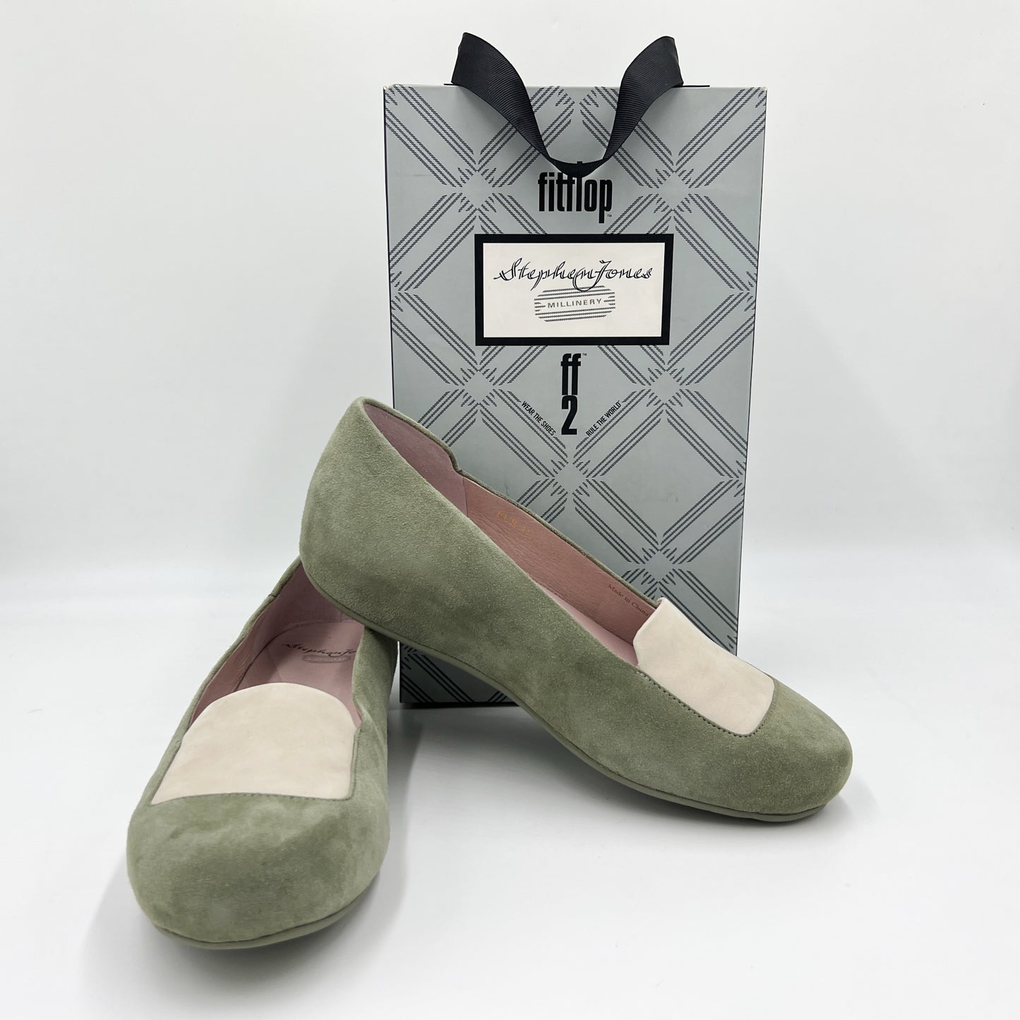 Stephen Jones + Fitflop Green & Cream Suede Slip On Shoes EU41 ~ AU10