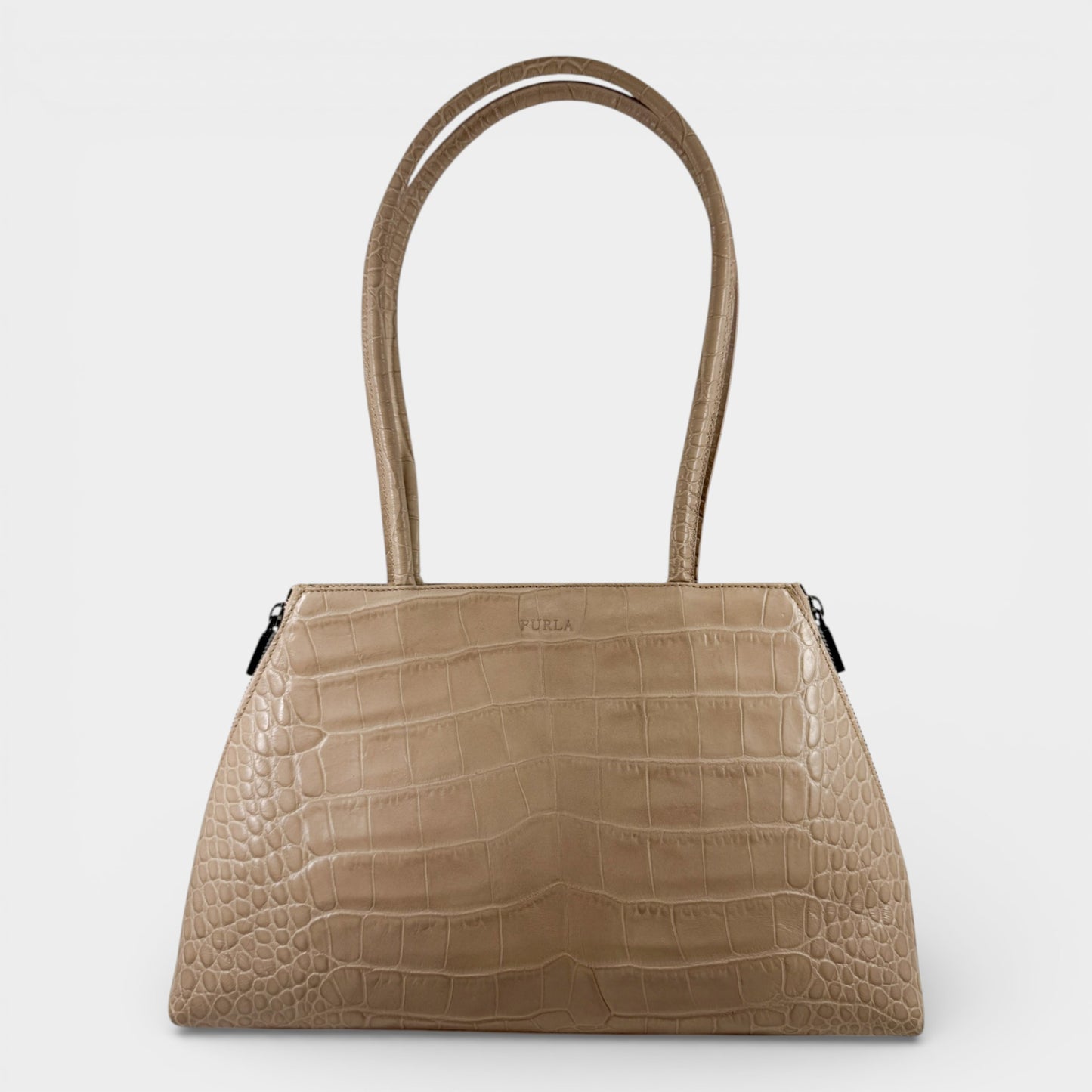 Furla Vintage Blush Pink Embossed Leather Top Handle Bag